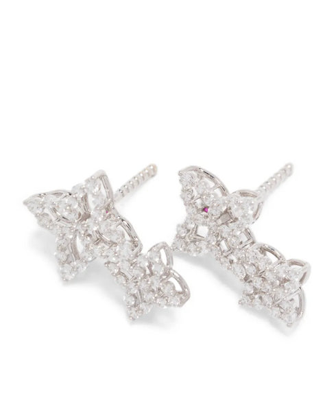 Pendientes colgantes de flor en oro blanco de 18 kt